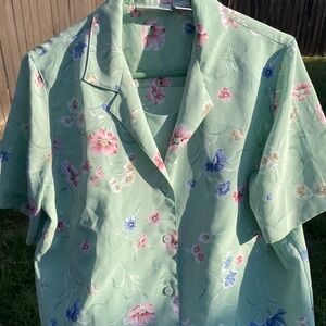 Vintage Alfred Dunner green floral print button down top